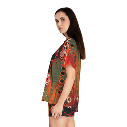 "Abstract #08", Women's Short Pajama Set (White or Black Collar)