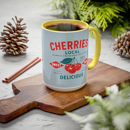 "Delicious Cherries", Colorful Mugs (11oz, 15oz) (Washed Silver-Blue)
