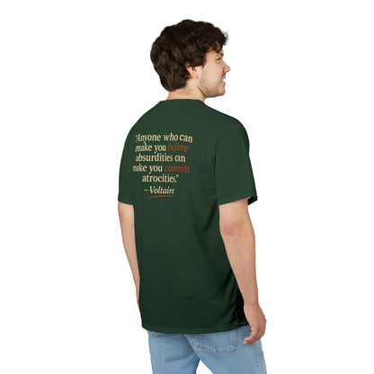 "Beware Woke - Voltaire", Wearable Art Unisex T-shirt (Mireleaf Green)