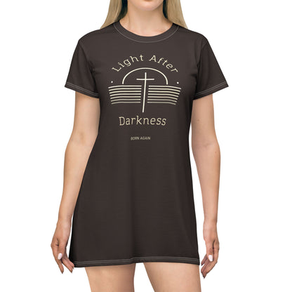 "Light After Darkness - Born Again", T-Shirt Dress (Rich Soil Brown)