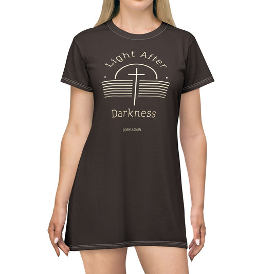 "Light After Darkness - Born Again", T-Shirt Dress (Rich Soil Brown)