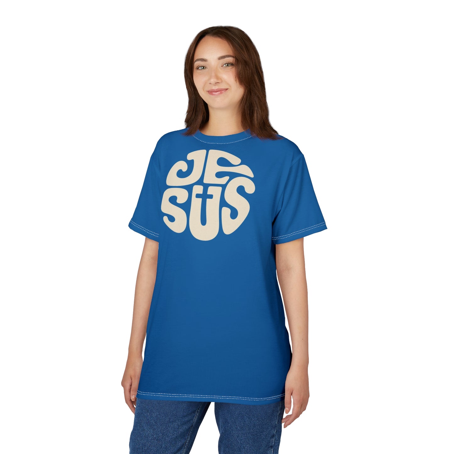 "Retro Jesus", Unisex T-shirt (Deep Reef Blue)