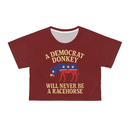 "A Democrat Donkey", Political Crop Tee (Dark Blood Red)