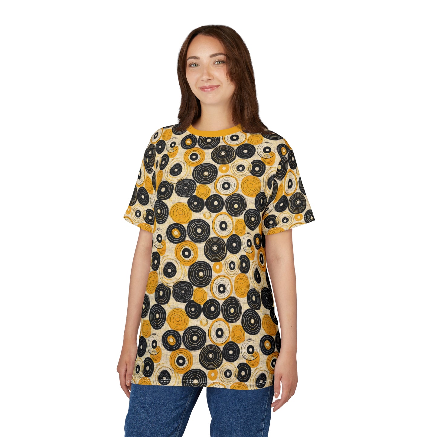 "Old 45's", Wearable Pattern Art Unisex Tee (Cyber Yellow Collar)