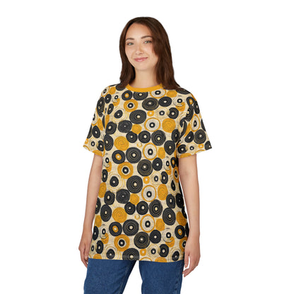 "Old 45's", Wearable Pattern Art Unisex Tee (Cyber Yellow Collar)