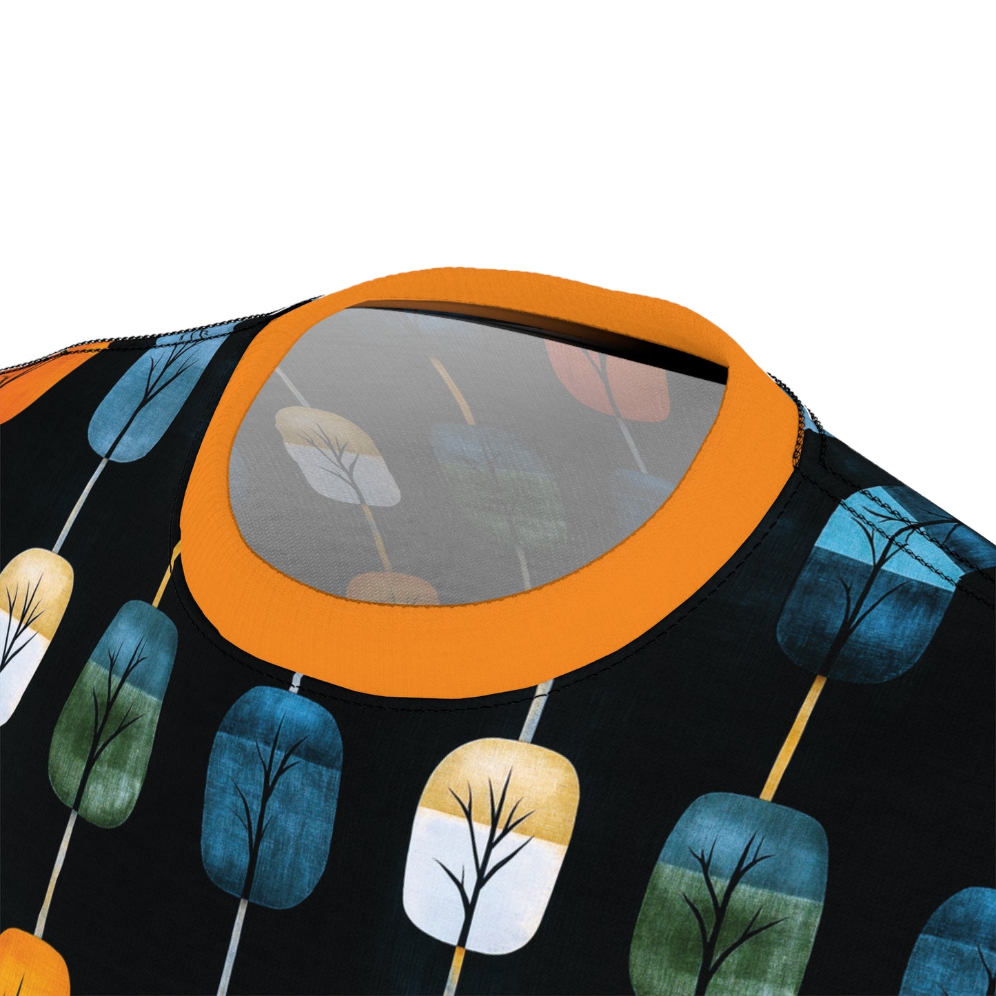 "Skyroot Grove", Unisex Tee (Bold Orange Collar)