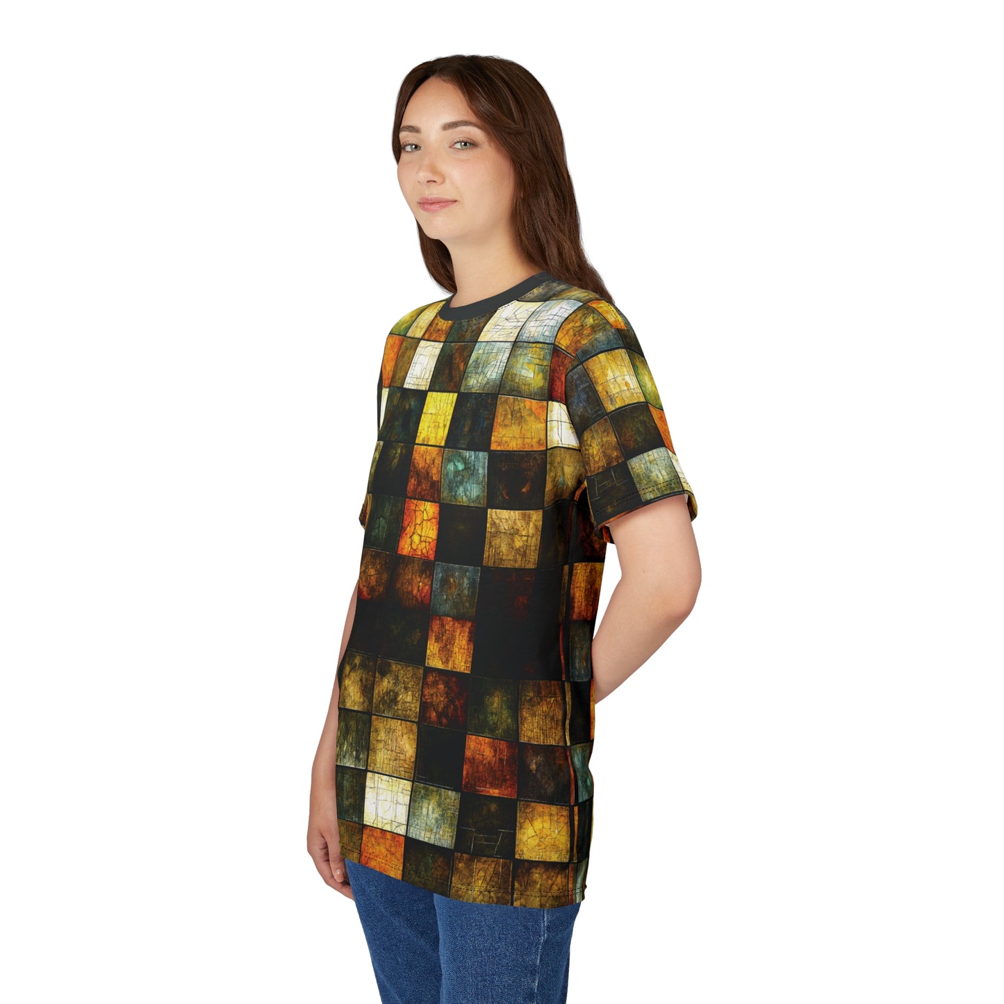 "Wood Block Pattern" #01, Fine Art Unisex T-Shirt (Dark Dùn Grey Collar)
