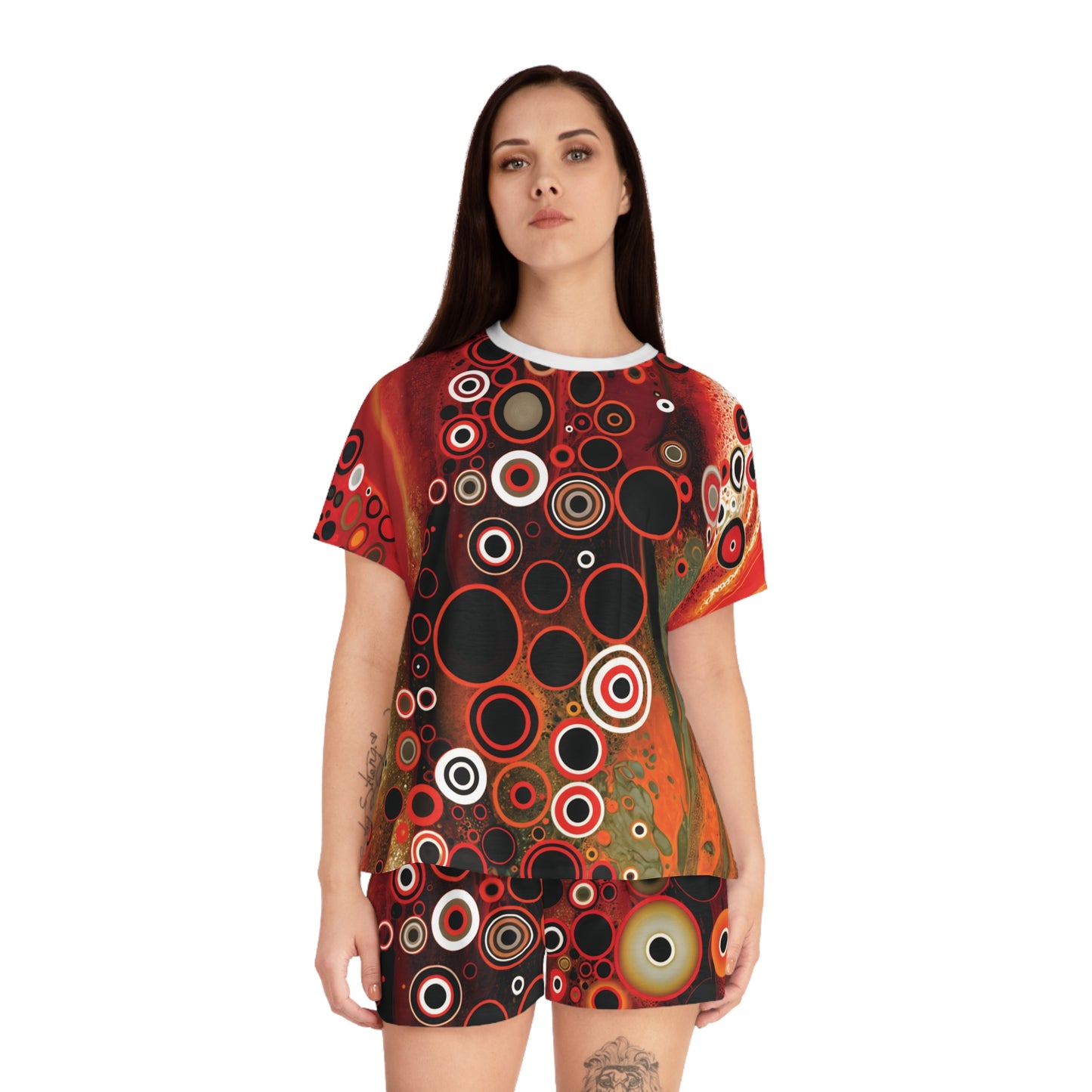 "Abstract #08", Women's Short Pajama Set (White or Black Collar)