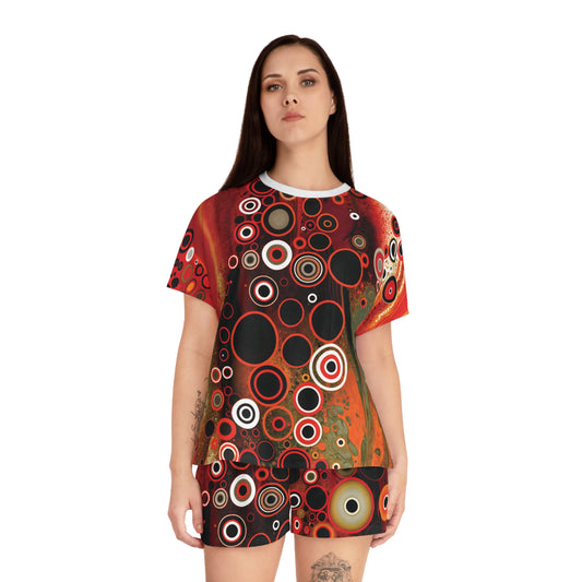 "Abstract #08", Women's Short Pajama Set (White or Black Collar)