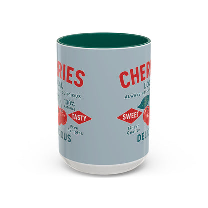 "Delicious Cherries", Colorful Mugs (11oz, 15oz) (Washed Silver-Blue)