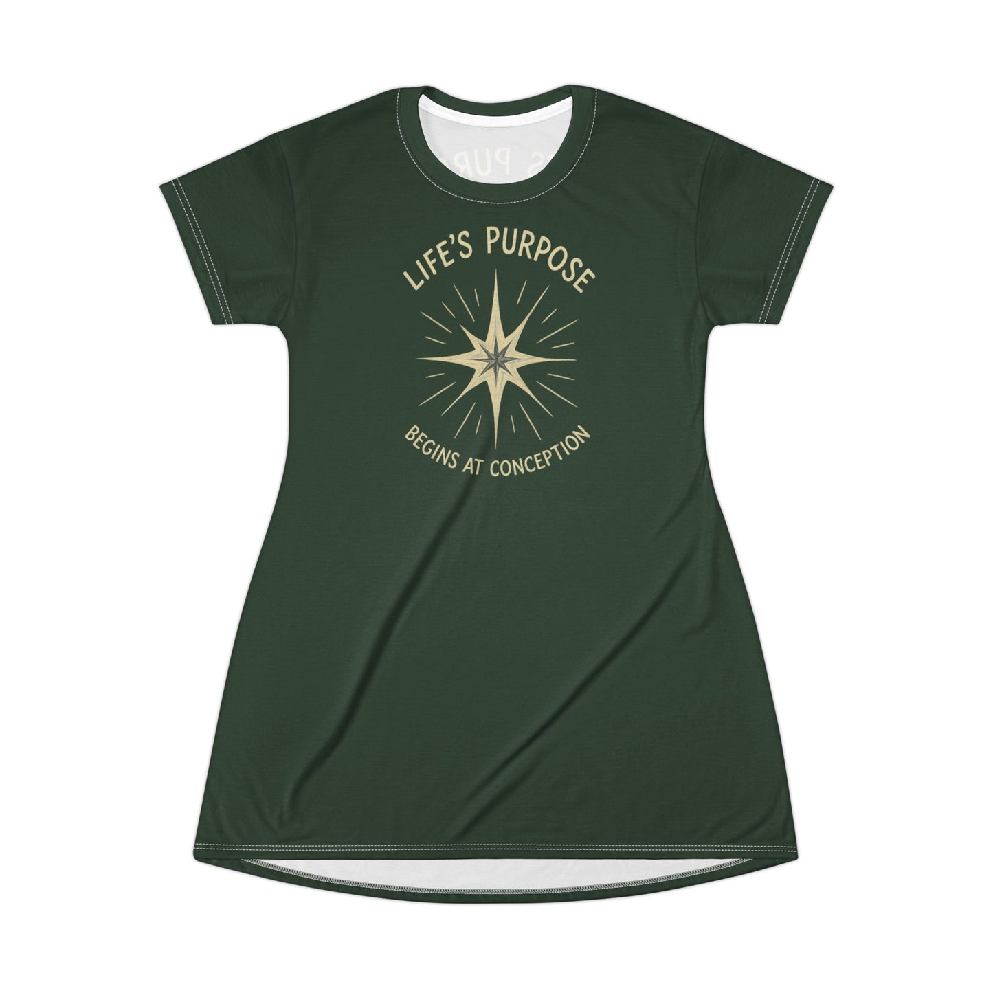 "Life's Purpose Begins at Conception #02", T-Shirt Dress (Mireleaf Green)