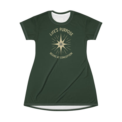"Life's Purpose Begins at Conception #02", T-Shirt Dress (Mireleaf Green)