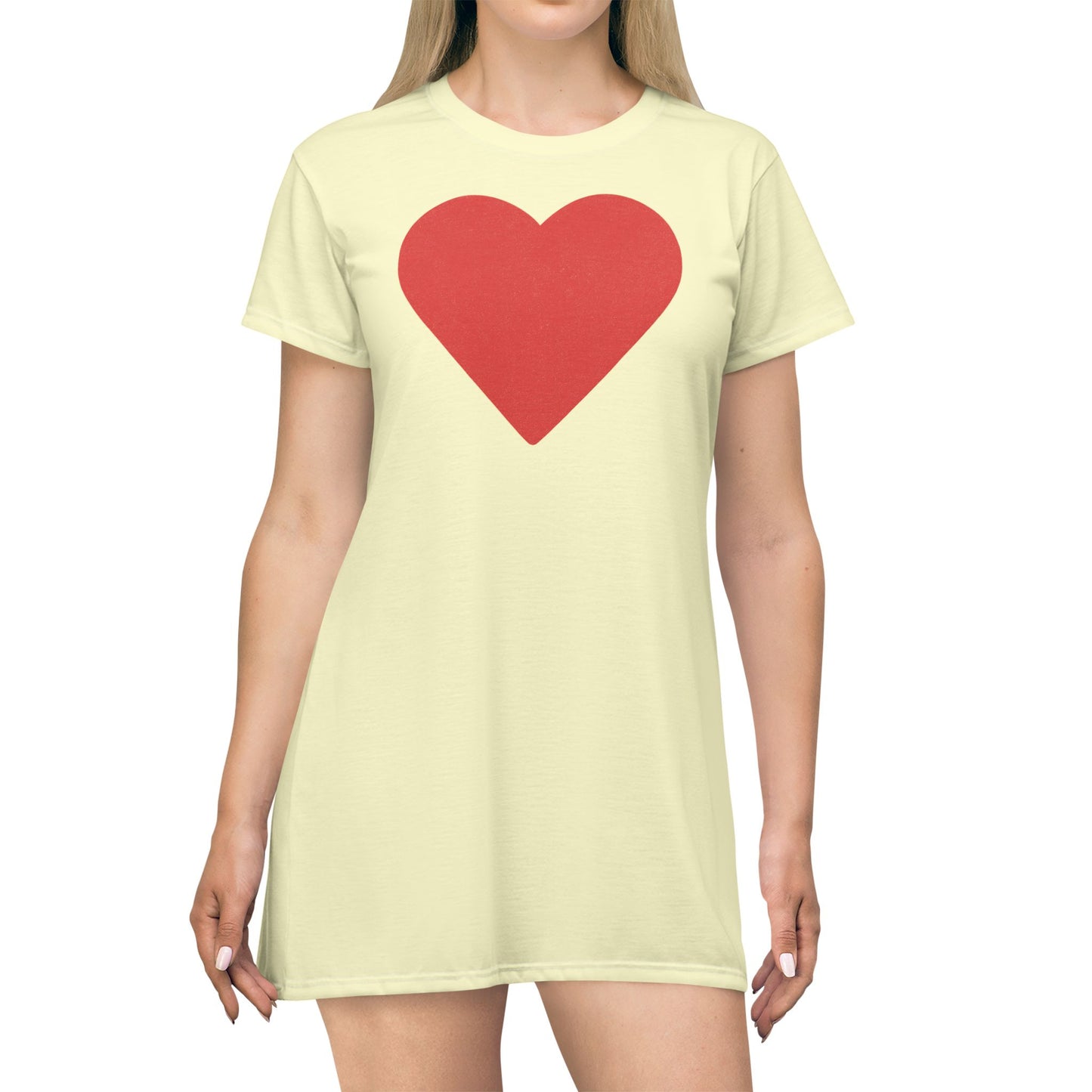 "Big Heart", T-Shirt Dress (Cream Yellow)