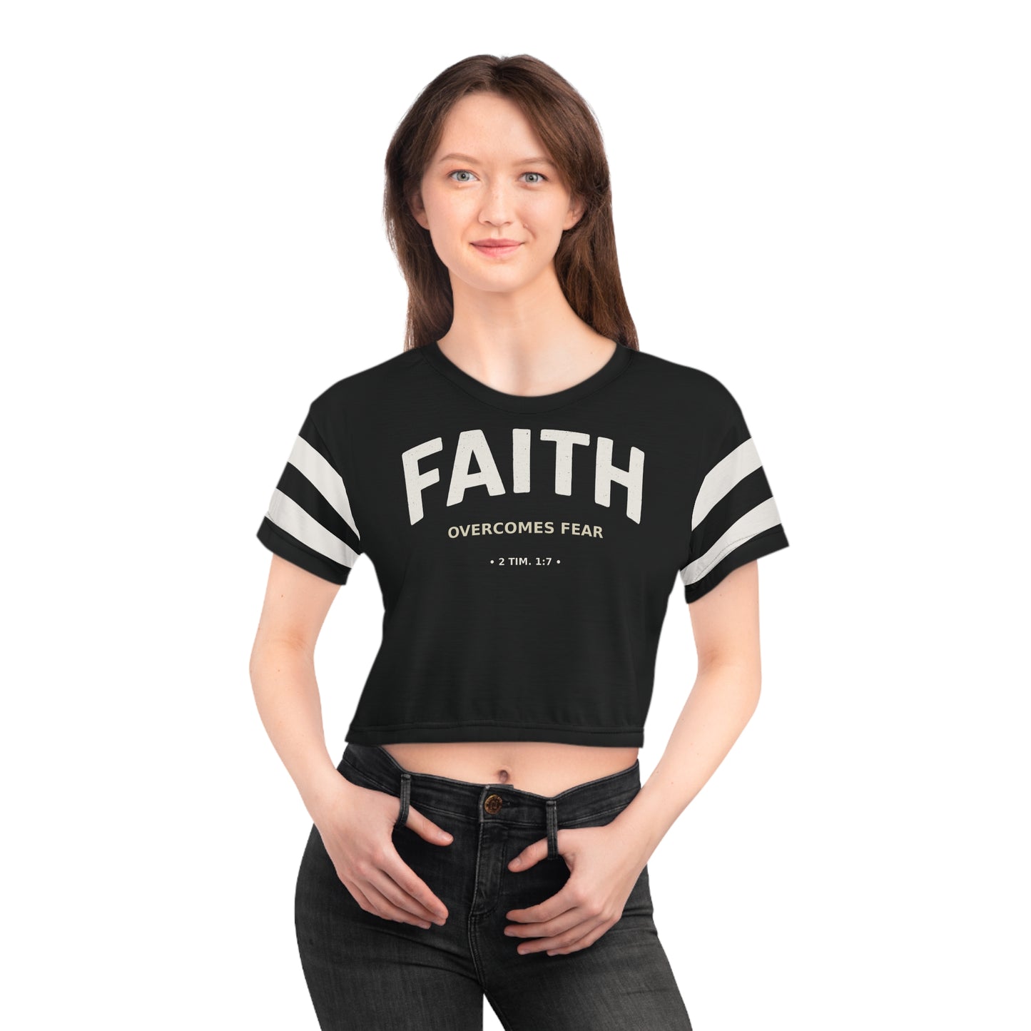 "Faith Overcomes Fear", Crop Tee (Moonless Black)