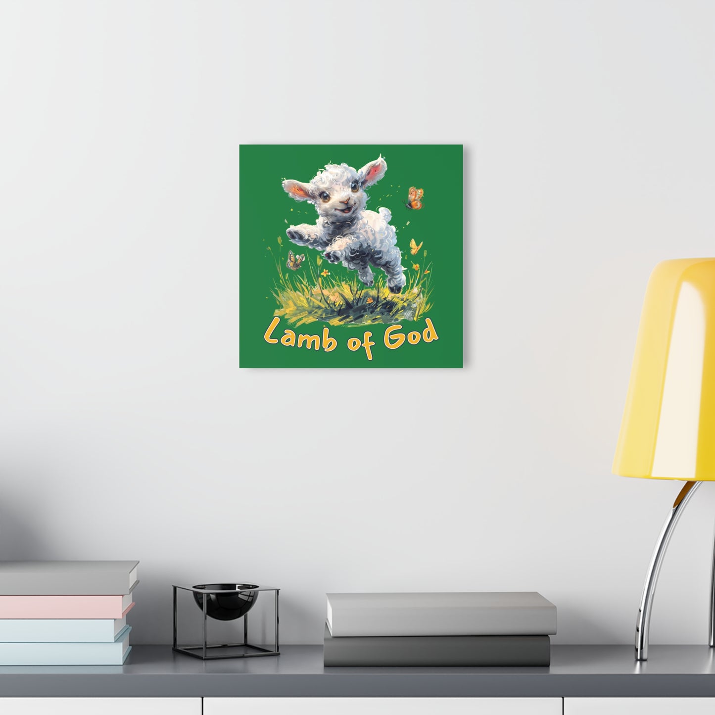 "Lamb of God", Kids Acrylic Wall Prints (French Cleat Hanging) (Patrick Leaf Green)