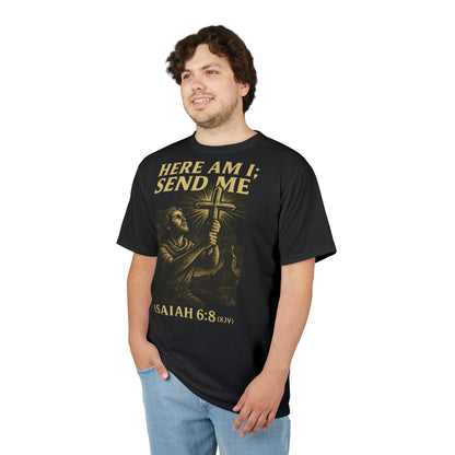 "Isaiah 6:8 (KJV)", Wearable Art Unisex T-shirt (Peatshadow Black)