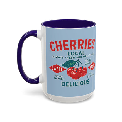 "Delicious Cherries", Colorful Mugs (11oz, 15oz) (Retro Sky)