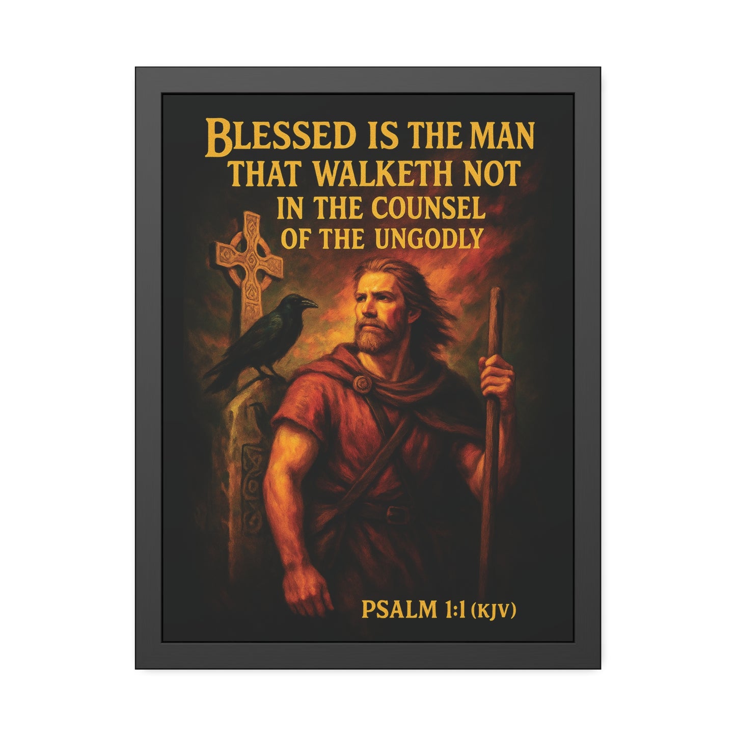 "Psalm 1:1 (KJV)", Framed Paper Poster (Peatshadow Black)
