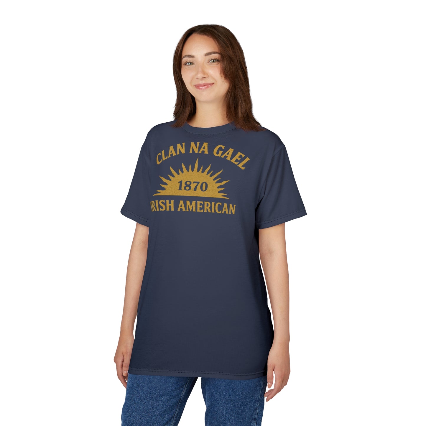 "Clan na Gael - Irish American", Unisex T-shirt (Blue Burka Grey)