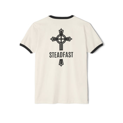 "Steadfast Cross", Unisex Cotton Ringer T-Shirt