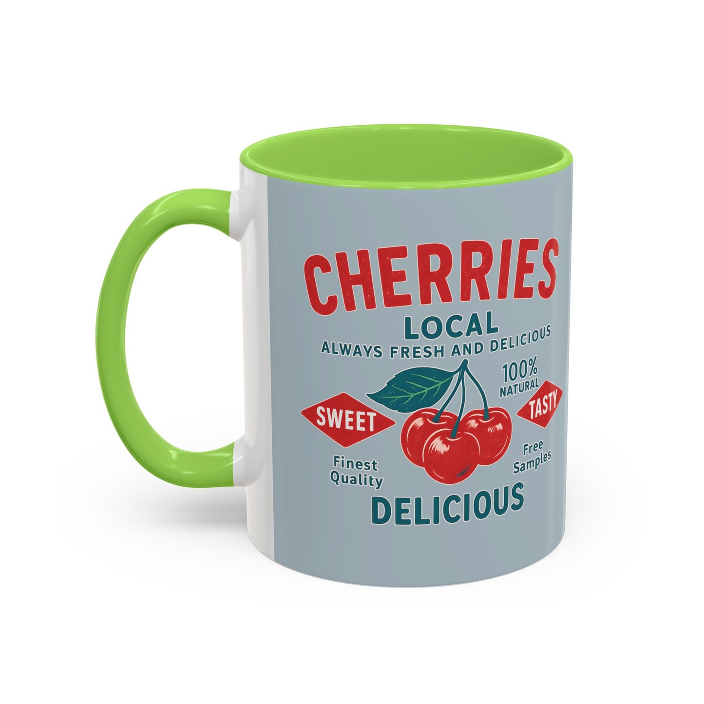 "Delicious Cherries", Colorful Mugs (11oz, 15oz) (Washed Silver-Blue)