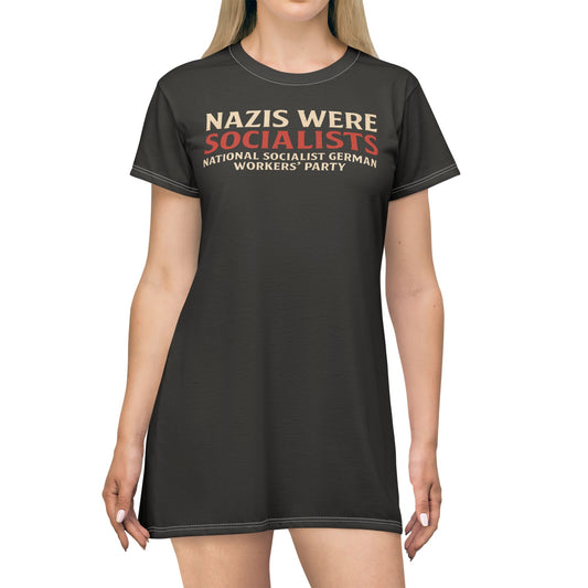 "Nazis were Socialists", T-Shirt Dress (Pitch Grey)