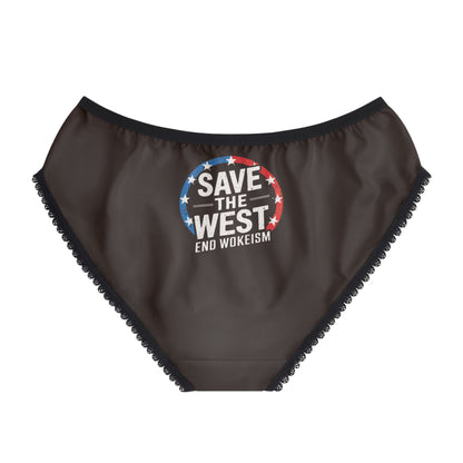 "Save the West - End Wokeism", Women's Briefs (Dark Chocolate Brown)