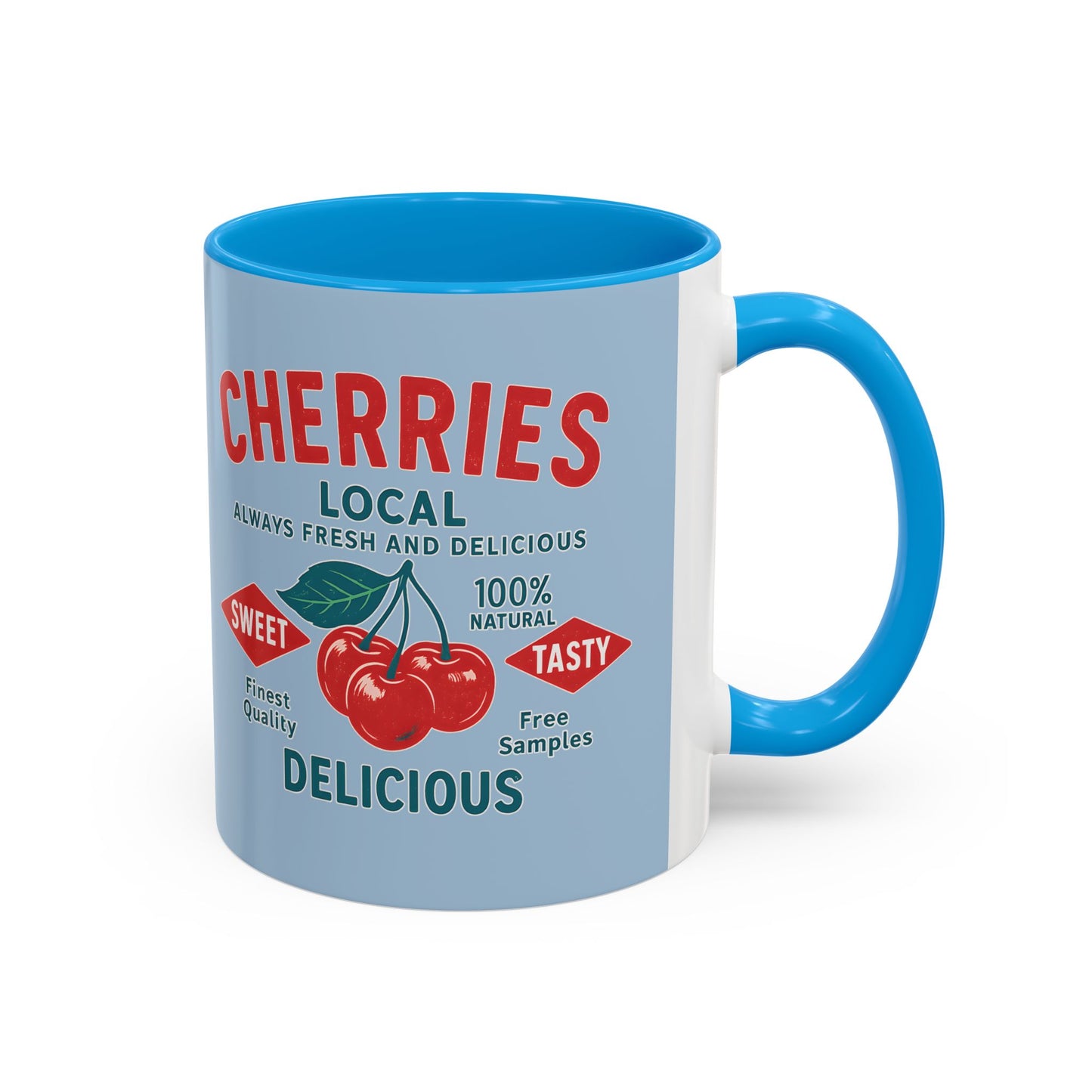 "Delicious Cherries", Colorful Mugs (11oz, 15oz) (Retro Sky)