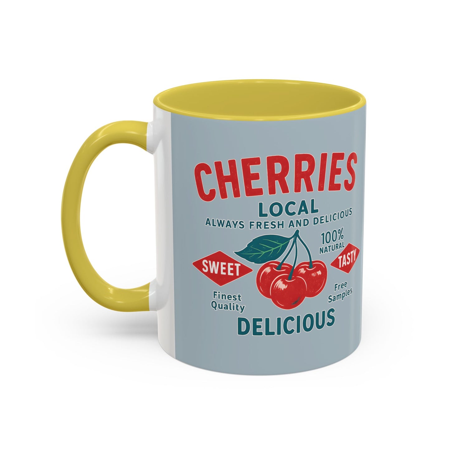 "Delicious Cherries", Colorful Mugs (11oz, 15oz) (Washed Silver-Blue)