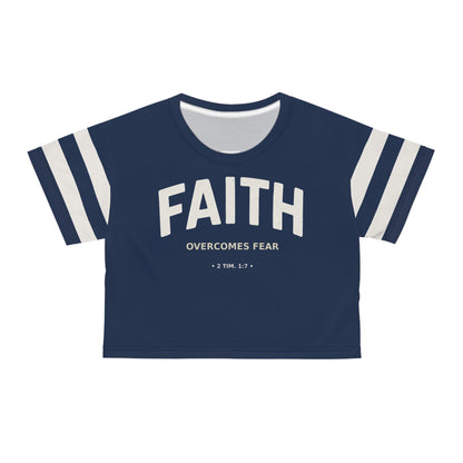"Faith Overcomes Fear", Crop Tee (Cambridge Blue)
