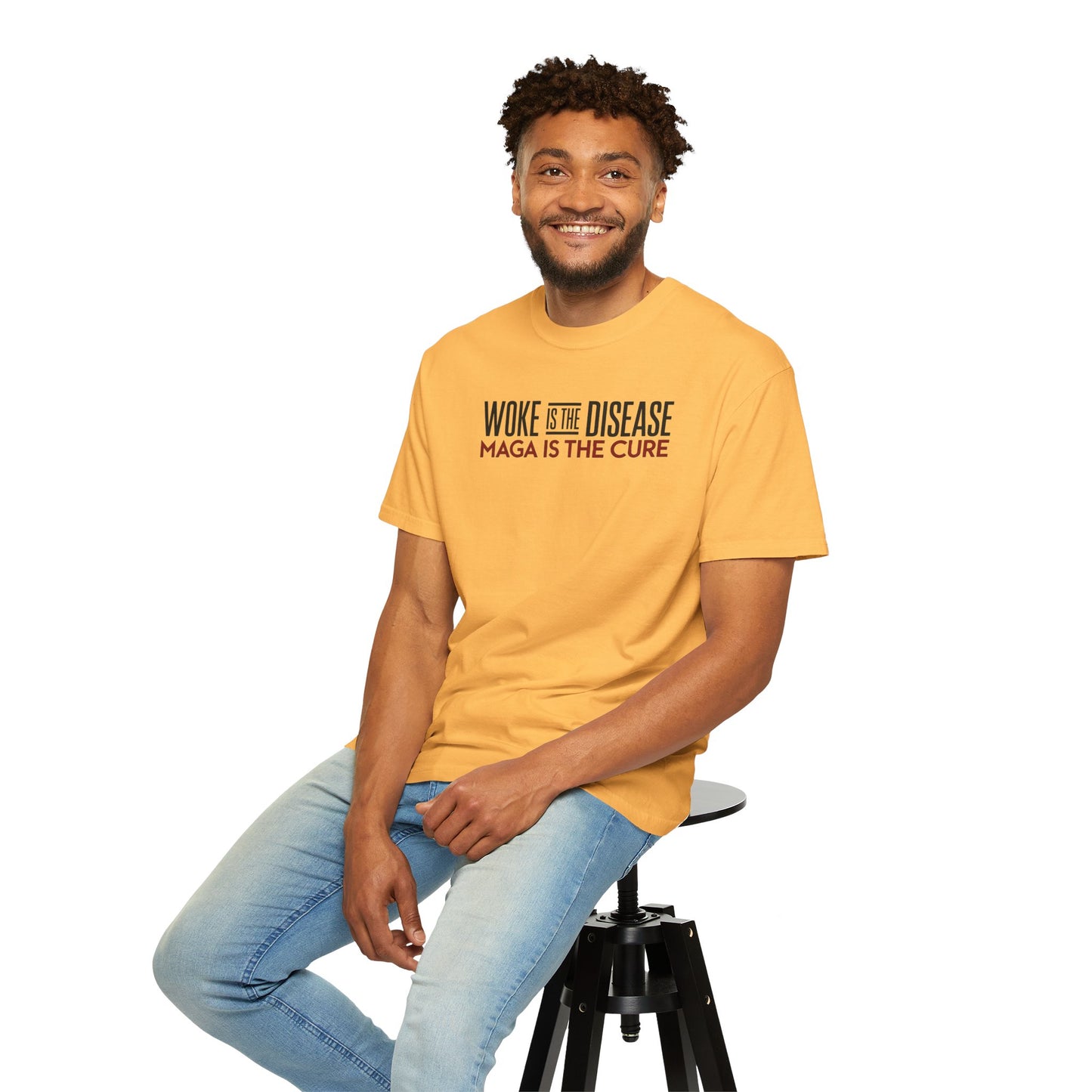 "Woke is the Disease - Maga is the Cure", Unisex T-shirt
