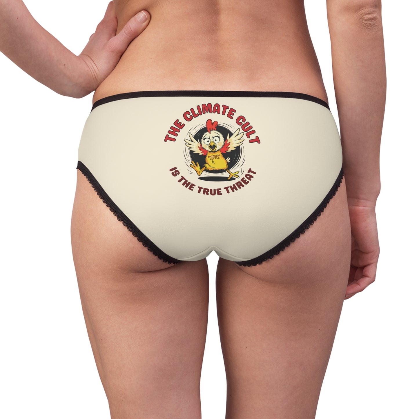 "The Climate Cult" (Chicken Little), Women's Briefs (Iced Almond)