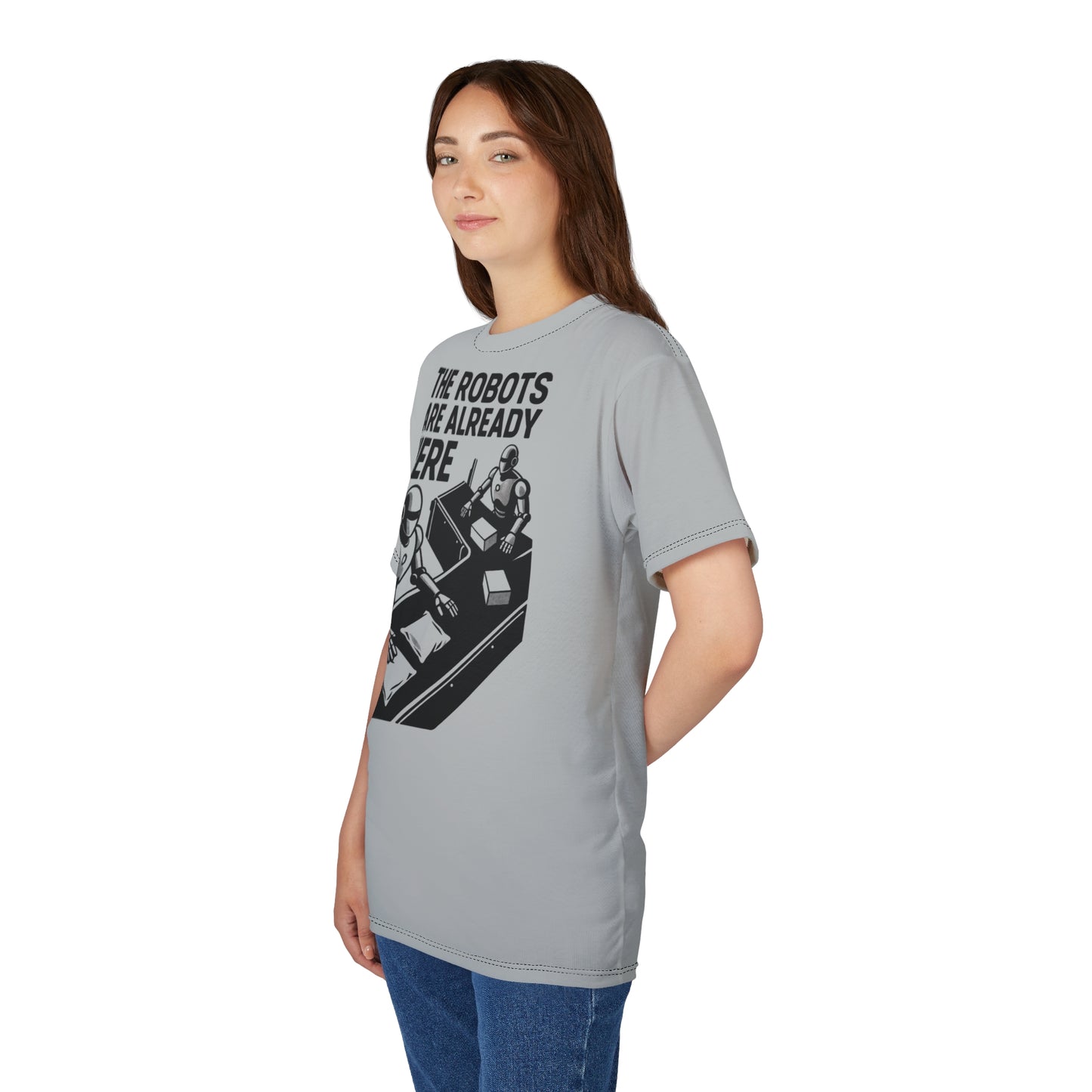 "The Robots Are Already Here", Graphic Art Unisex T-Shirt (Zero Gravity Grey)