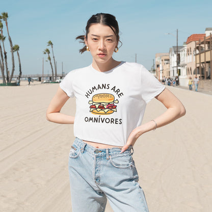 "Humans are Omnivores", Women's Flowy Cropped Tee
