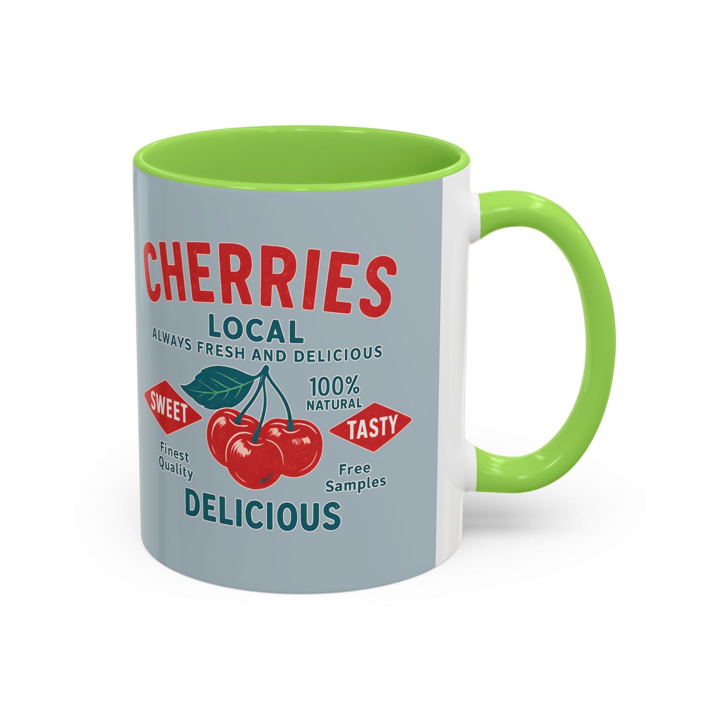 "Delicious Cherries", Colorful Mugs (11oz, 15oz) (Washed Silver-Blue)
