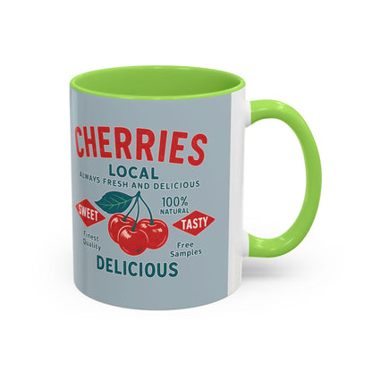 "Delicious Cherries", Colorful Mugs (11oz, 15oz) (Washed Silver-Blue)