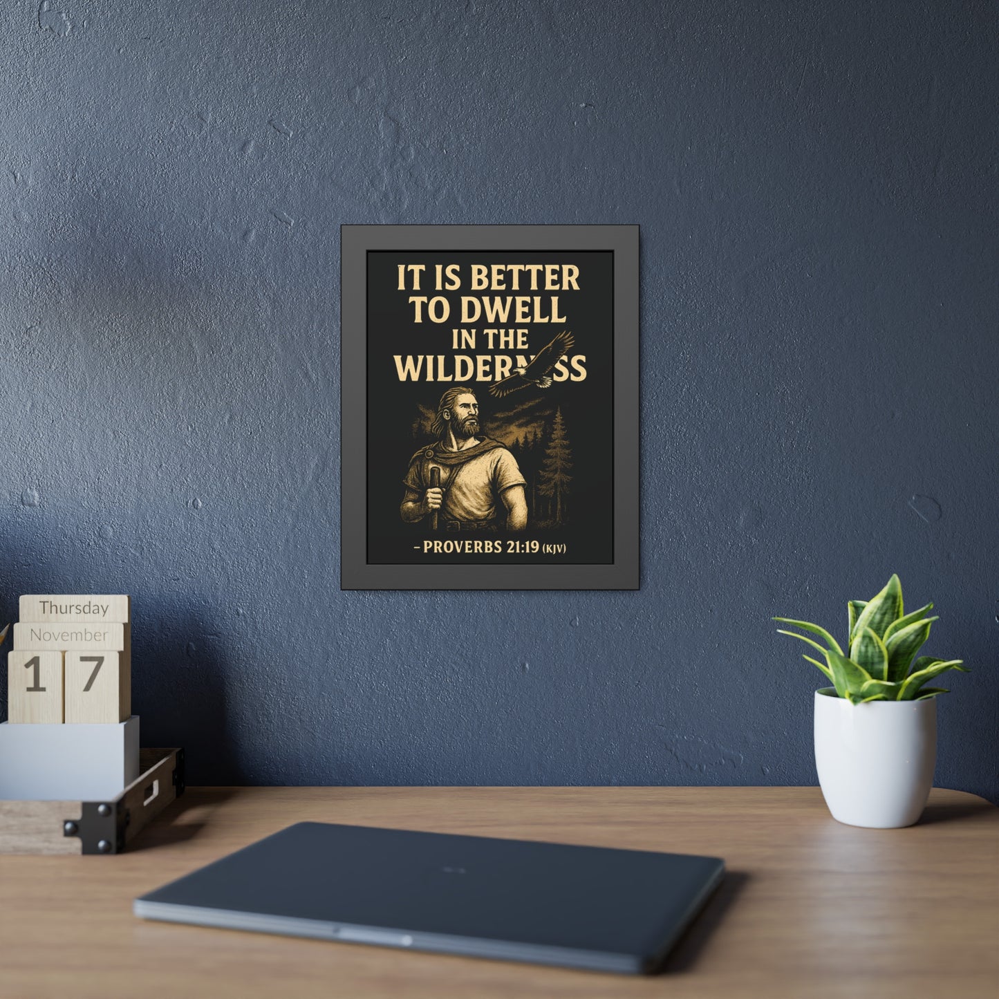 "Proverbs 21:19 (KJV)", Framed Paper Poster (Peatshadow Black)