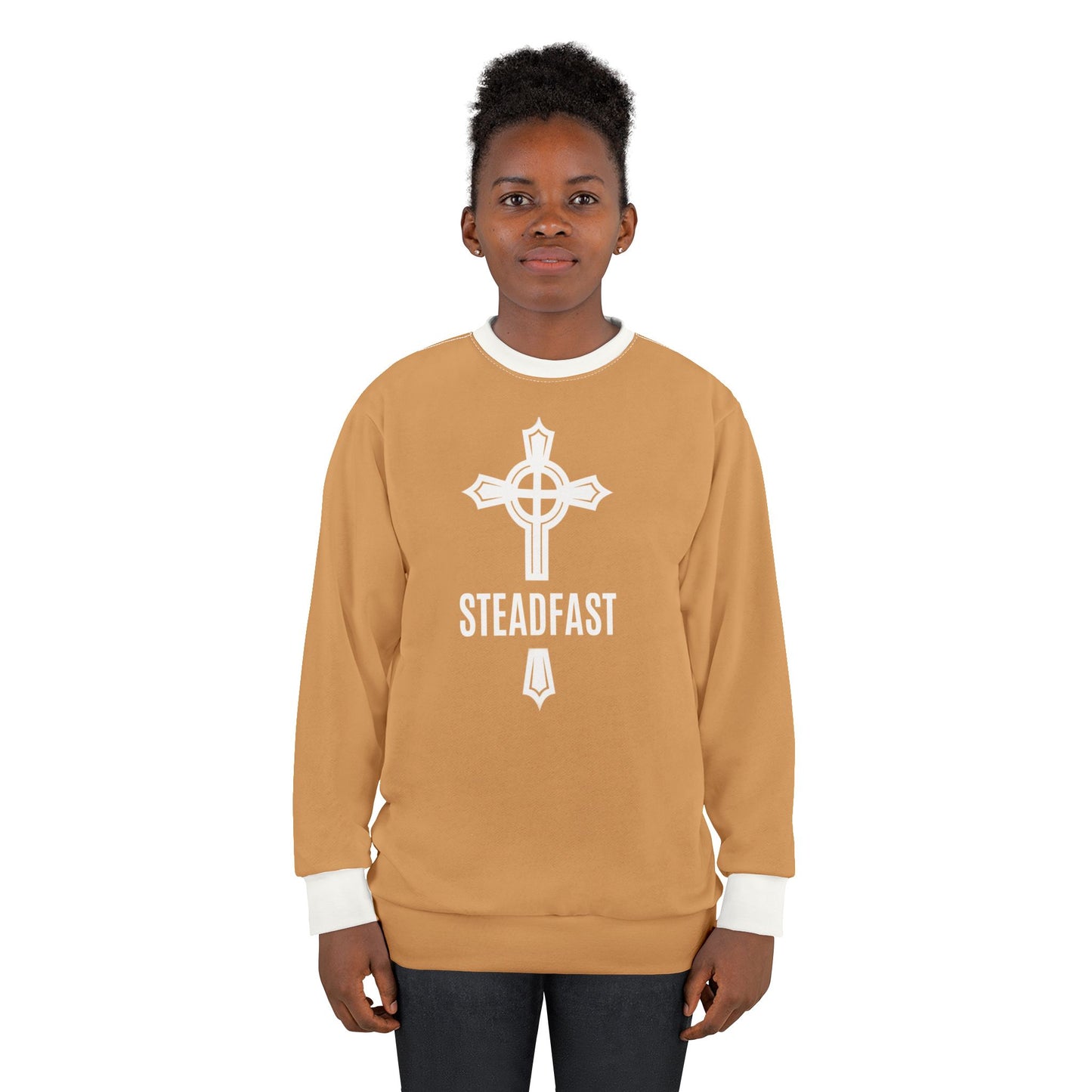 "Steadfast Cross", Unisex Sweatshirt (Camel Brown)