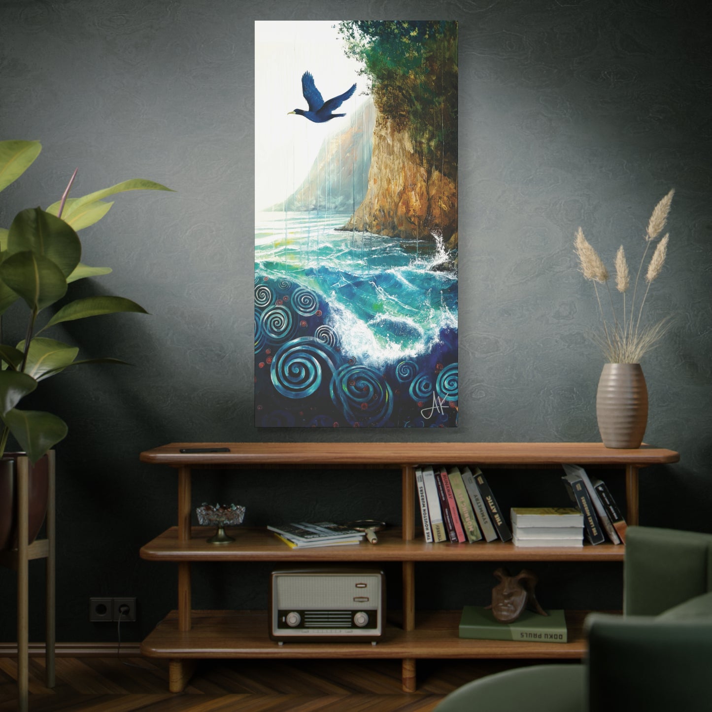 "Sky Kin VI – Gannet Over the Spiral Sea", Fine Art Matte Canvas, Stretched, 1.25"
