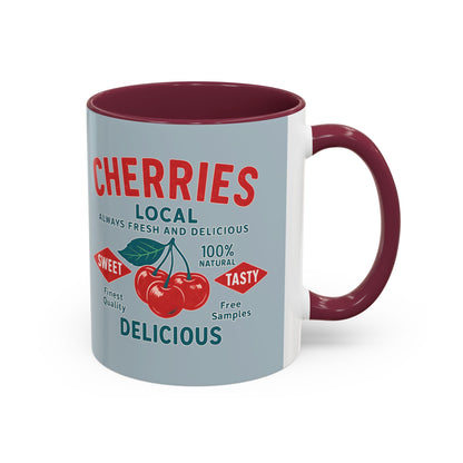 "Delicious Cherries", Colorful Mugs (11oz, 15oz) (Washed Silver-Blue)