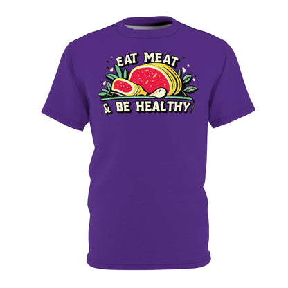 "Eat Meat & Be Healthy", Unisex T-shirt (Deep Purple)