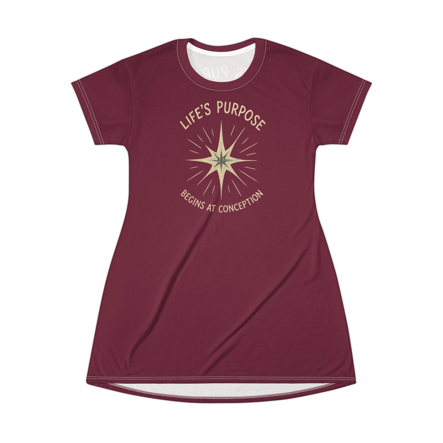 "Life's Purpose Begins at Conception #02", T-Shirt Dress (Broncos Maroon)