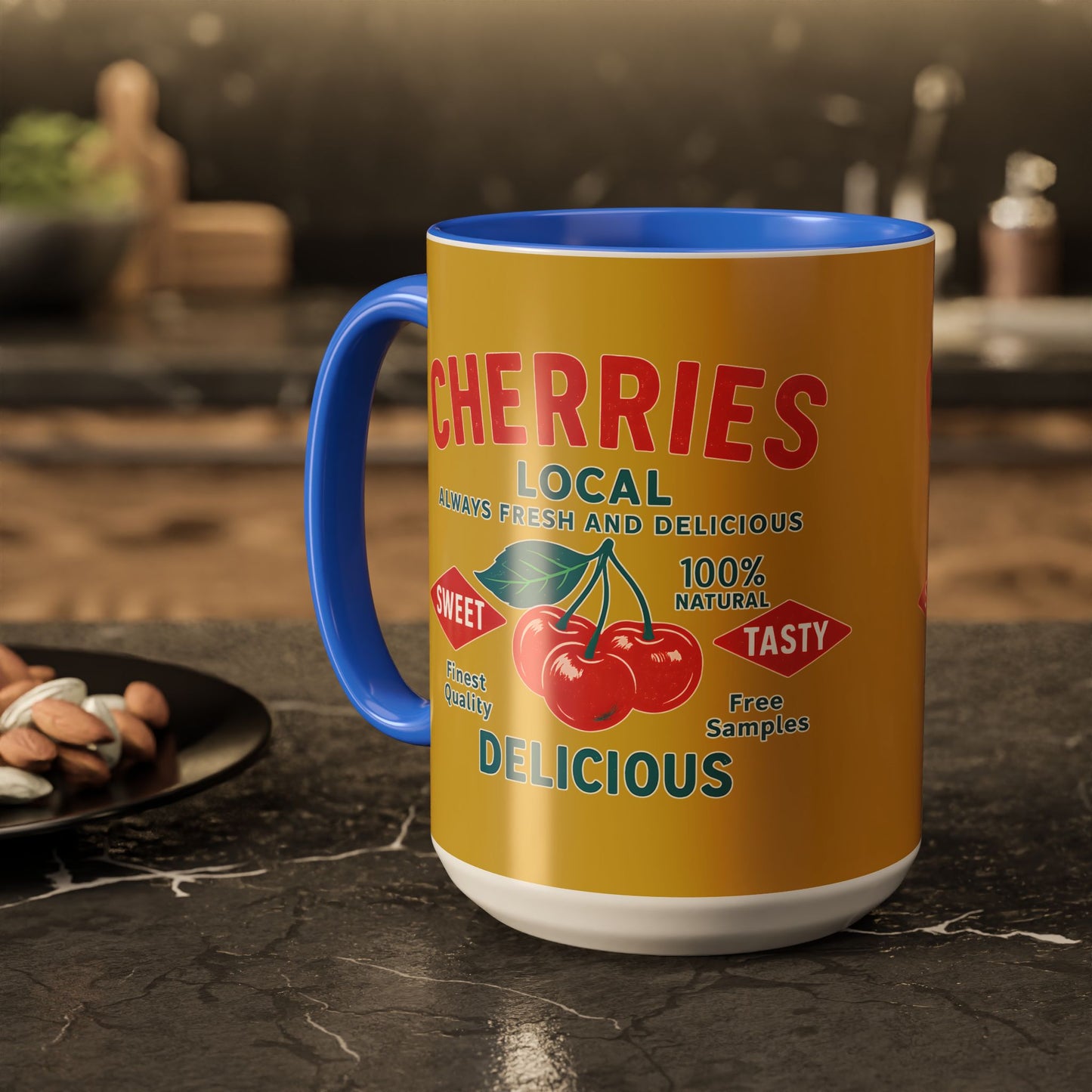 "Delicious Cherries", Colorful Mugs (11oz, 15oz) (Forgelight Gold)