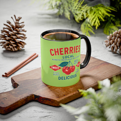 "Delicious Cherries", Colorful Mugs (11oz, 15oz) (Orchard Lime)