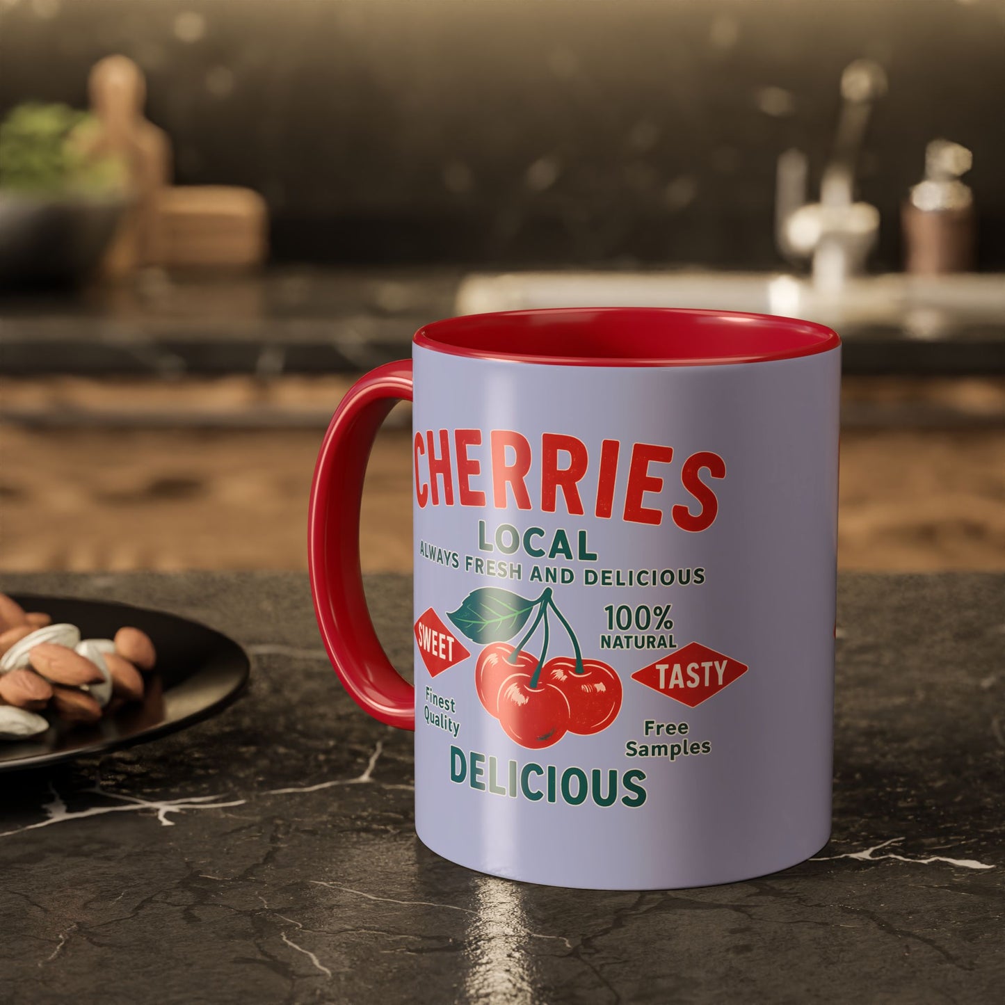 "Delicious Cherries", Colorful Mugs (11oz, 15oz) (Retro Periwinkle)
