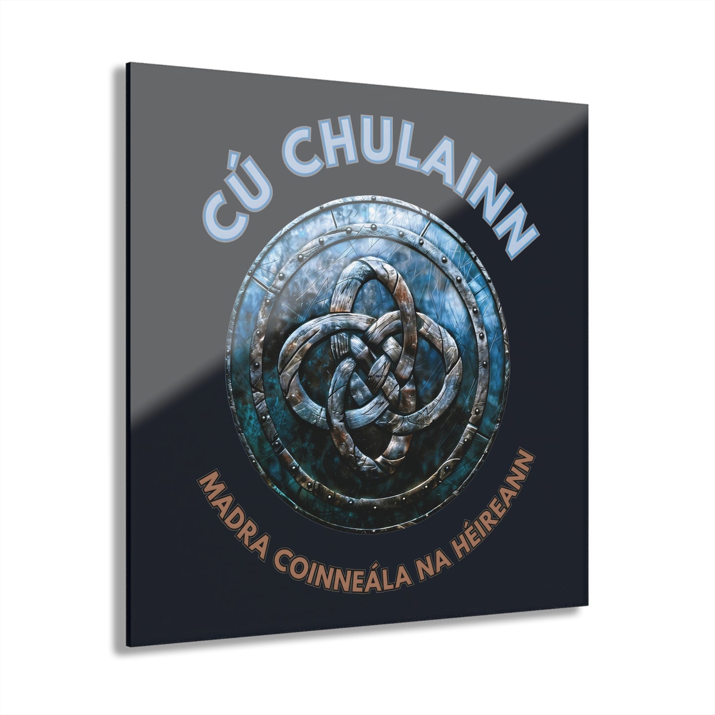 "Cú Chulainn Gaelic Shield" Acrylic Wall Print (French Cleat Hanging) (Blackstone Blue)