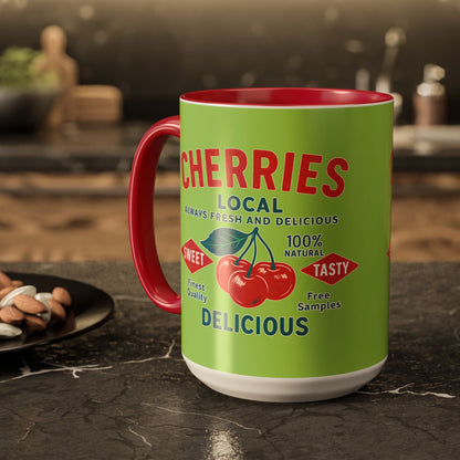 "Delicious Cherries", Colorful Mugs (11oz, 15oz) (Orchard Lime)