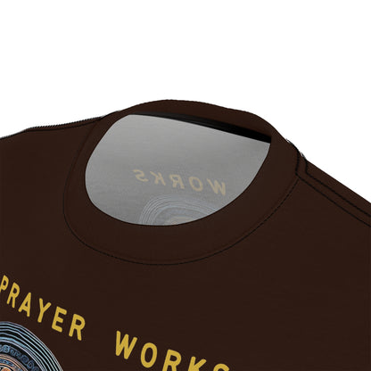 "Prayer Works – Gaelic Christian", Wearable Fine Art Unisex T-shirt (Rich Soil Brown)