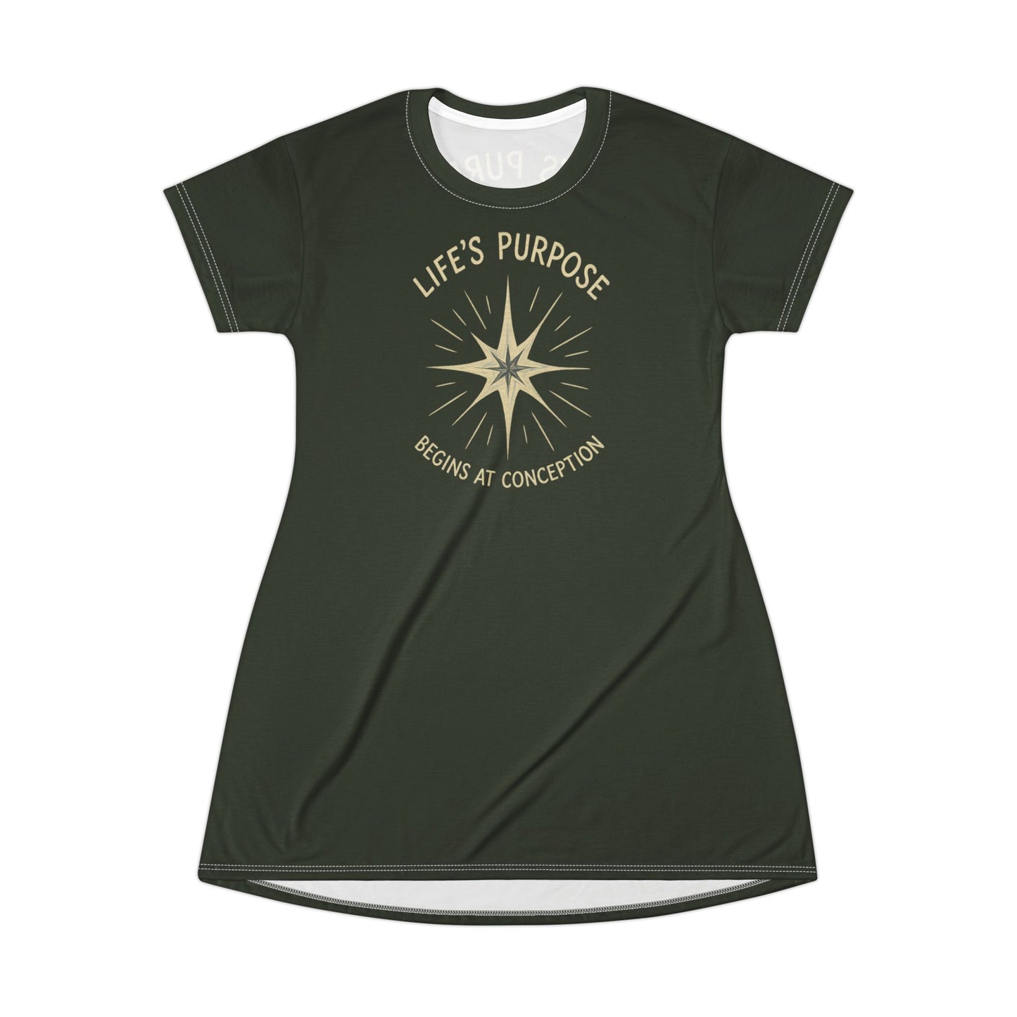 "Life's Purpose Begins at Conception #02", T-Shirt Dress (Black Mesa Green)