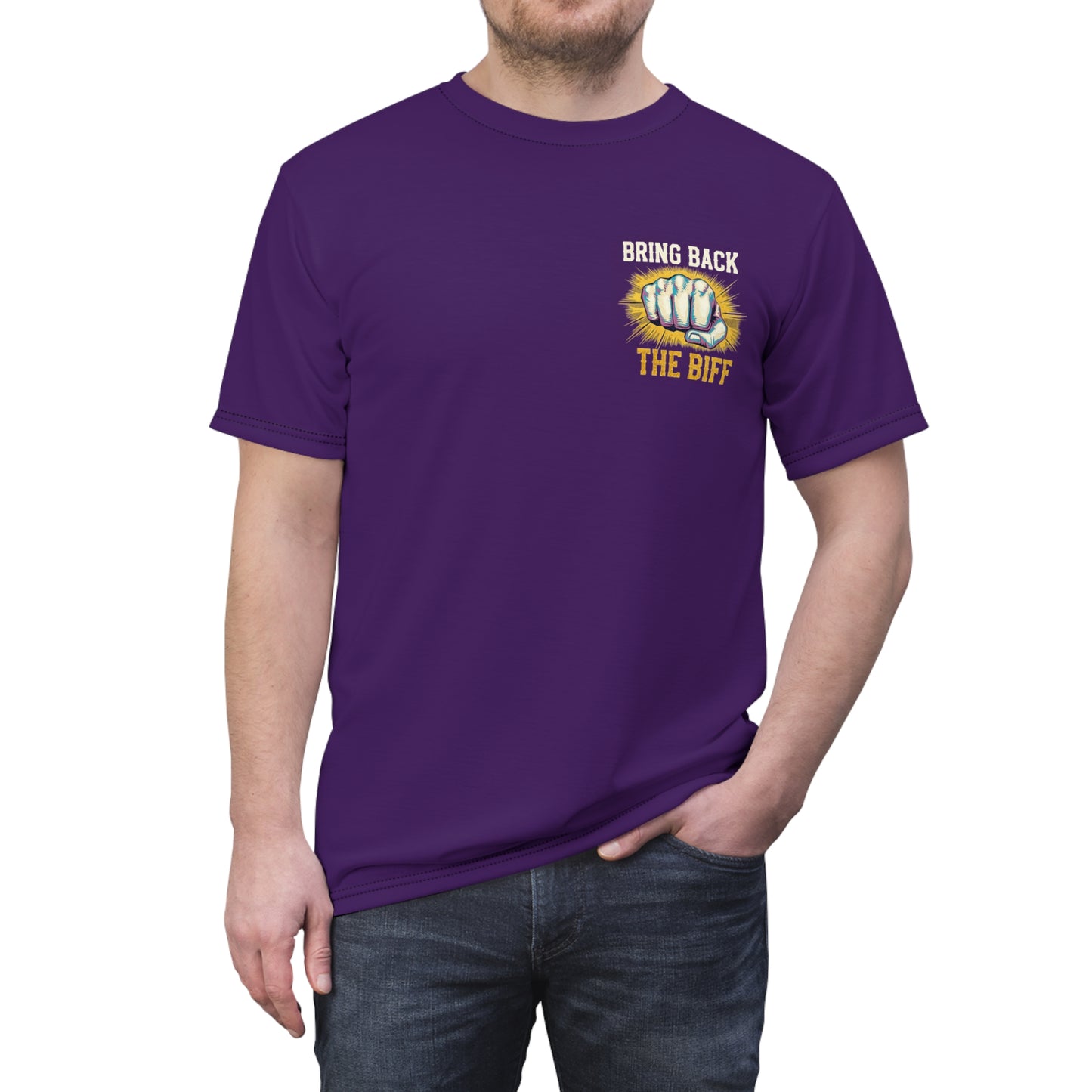 "Bring Back The Biff", Unisex T-shirt (Quandong Plum)